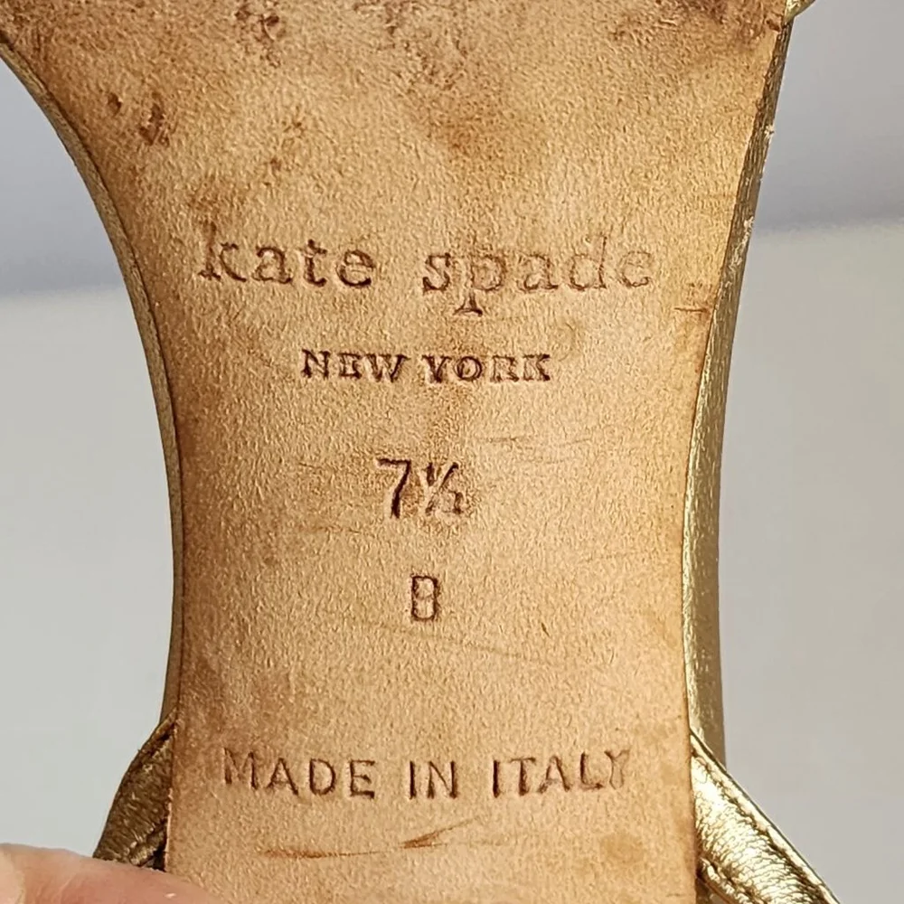 KATE SPADE Loupe Ankle Strap Gold Metallic Leather Sandals Size 7.5 - Picture 7 of 8